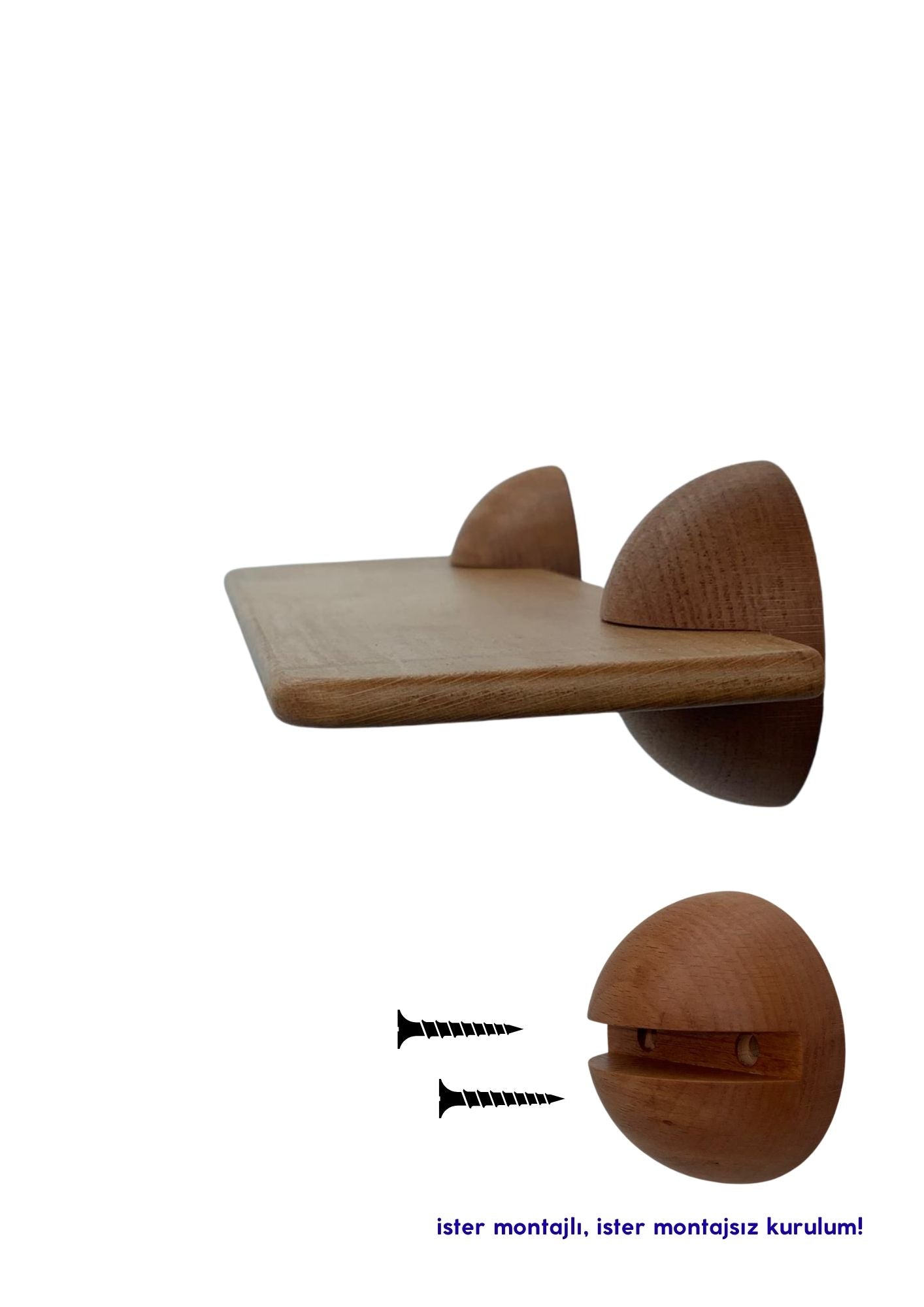 Masif Ahşap Saksı & Biblo Duvar Rafı – El Yapımı Uzun Dekoratif Ahşap Raf (35x9 cm)