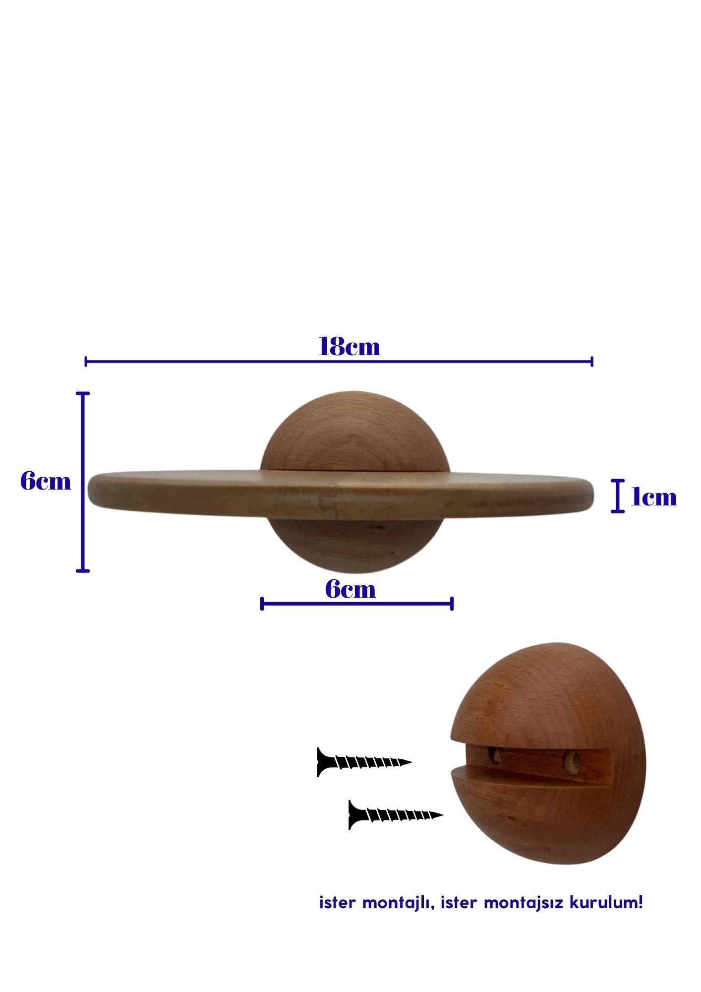 Masif Ahşap Dairesel Duvar Rafı – El Yapımı Dekoratif Tekli Raf (18 x 18 cm)